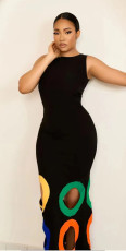 Sleeveless Color Block Hollow Out Embroidery Maxi Dress GLYK-LX064