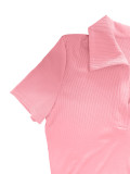 Lapel Short Sleeve Solid Color Pants Suit QY-S391114
