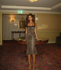 Leopard Print Lace Sling Midi Dress GLYK-LX0130