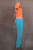 Hollow Out Contrast Color Tassel Maxi Dress GLYK-LX0122