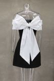 Off Shoulder Contrast Color Bow Tie Dress GLYK-LX0114
