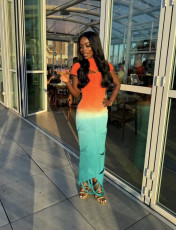 Hollow Out Contrast Color Tassel Maxi Dress GLYK-LX0122
