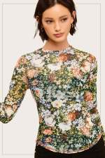 Mesh Print Long Sleeve T Shirt QYXZ-9180