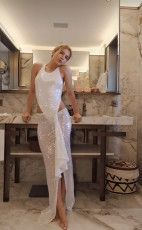 Sequin Sleeveless Bodysuit Split Skirt 2 Piece Set GLYK-LX0128
