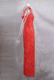 Bow Embroidered Hollow Out Maxi Dress GLYK-LX0119