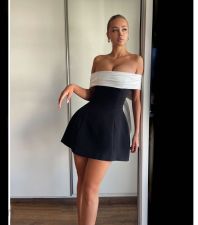 Off Shoulder Contrast Color Bow Tie Dress GLYK-LX0114