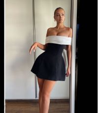 Off Shoulder Contrast Color Bow Tie Dress GLYK-LX0114