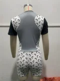 Color Block Print Short Sleeve Shorts Suit GYZY-8989