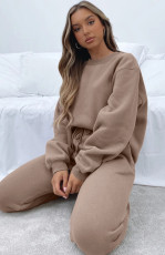 Plus Size Solid Color Padded Long Sleeve Casual Pants Set SSNF-211022