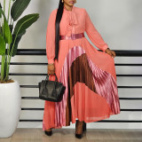 Plus Size Color Block Press Pleated Maxi Dress GCZF-8623