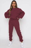 Plus Size Solid Color Padded Long Sleeve Casual Pants Set SSNF-211022