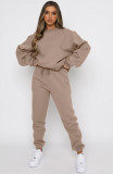 Plus Size Solid Color Padded Long Sleeve Casual Pants Set SSNF-211022