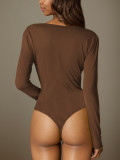 Solid Color Pleated Long Sleeve Bodysuit GZJF-ZJ12011