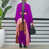 Plus Size Color Block Press Pleated Maxi Dress GCZF-8623