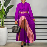 Plus Size Color Block Press Pleated Maxi Dress GCZF-8623