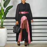 Plus Size Color Block Press Pleated Maxi Dress GCZF-8623