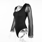 Sexy U Neck Patchwork Mesh Sleeve Bodysuit GZJF-ZJ12012
