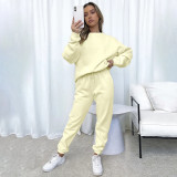 Plus Size Solid Color Padded Long Sleeve Casual Pants Set SSNF-211022