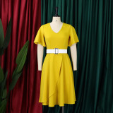 Plus Size Solid Color Flare Sleeve Midi Dress GCZF-8624