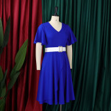 Plus Size Solid Color Flare Sleeve Midi Dress GCZF-8624