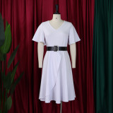 Plus Size Solid Color Flare Sleeve Midi Dress GCZF-8624