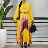 Plus Size Color Block Press Pleated Maxi Dress GCZF-8623