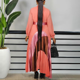 Plus Size Color Block Press Pleated Maxi Dress GCZF-8623
