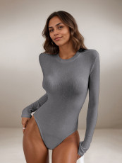 Solid Color O Neck Long Sleeve Bodysuit GZJF-ZJ2226