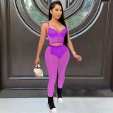 Sexy Mesh Patchwork Two Piece Pants Set FOSF-8807