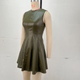 Fashion PU Leahter Sleeveless Mini Dress GPBY-915