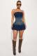 Fashion Denim Washed One Shoulder Mini Dress LX-6991