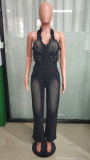 Denim Halterneck Washed Loose Jumpsuit LX-6992