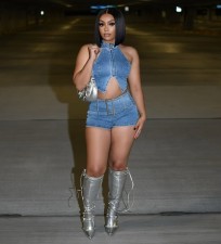 Halterneck Backless Tops And Shorts Denim Suit MEM-88631
