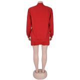 Fashion Solid Color Jackets Two Piece Skirts Set BY-7252