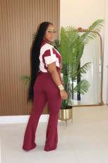 Contrast Color Patchwork Sport Two Piece Pants Set CM-8736