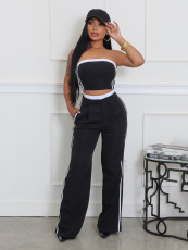 Sexy Wrap Chests Tops And Wide Leg Pants 2 Piece Set SFY-662
