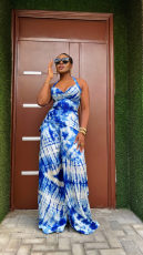 Tie Dye Print Halterneck Two Piece Pants Set GFDY-1322