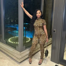 Short Sleeve Print Backless Jumpsuit XEF-K24Q61582