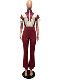 Contrast Color Patchwork Sport Two Piece Pants Set CM-8736