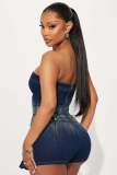 Fashion Denim Washed One Shoulder Mini Dress LX-6991