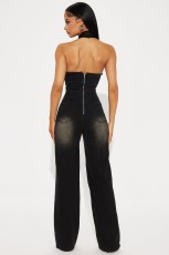 Denim Halterneck Washed Loose Jumpsuit LX-6992