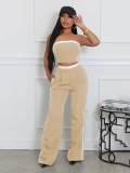 Sexy Wrap Chests Tops And Wide Leg Pants 2 Piece Set SFY-662