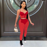 Sexy Mesh Patchwork Two Piece Pants Set FOSF-8807