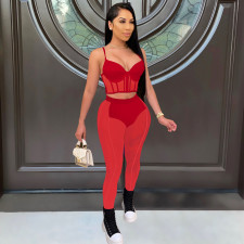 Sexy Mesh Patchwork Two Piece Pants Set FOSF-8807