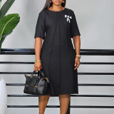 Plus Size Solid Color Loose Midi Dress GATE-D572