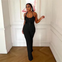 Sexy Halterneck Backless Micro Flare Jumpsuit XEF-W24Q62145