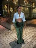 Drawstring Velour Half-body Skirt WSM-5375