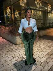 Drawstring Velour Half-body Skirt WSM-5375