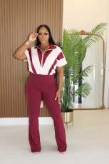 Contrast Color Patchwork Sport Two Piece Pants Set CM-8736