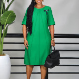 Plus Size Solid Color Loose Midi Dress GATE-D572